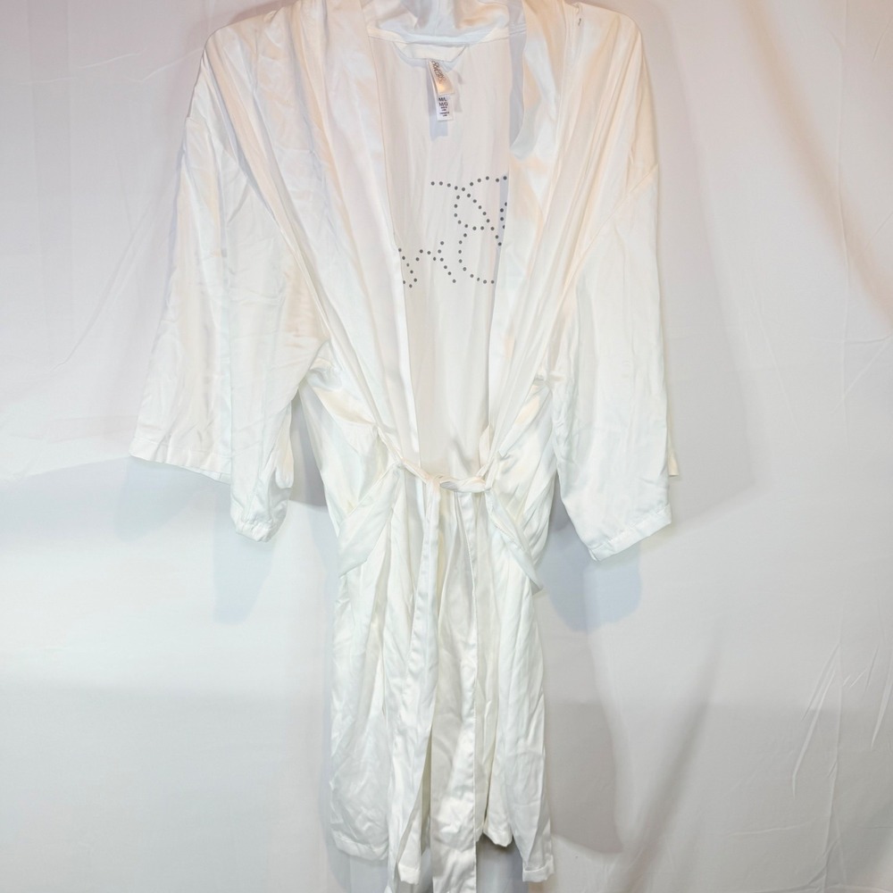 Gilligan & O'Malley Women's White M/L Bride Rhinestone Kimono Robe‎ Short